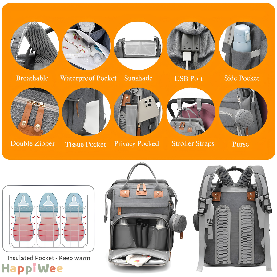 HappiWee™ Baby Diaper Bag with Portable Changing Station - Big Enough for the Day